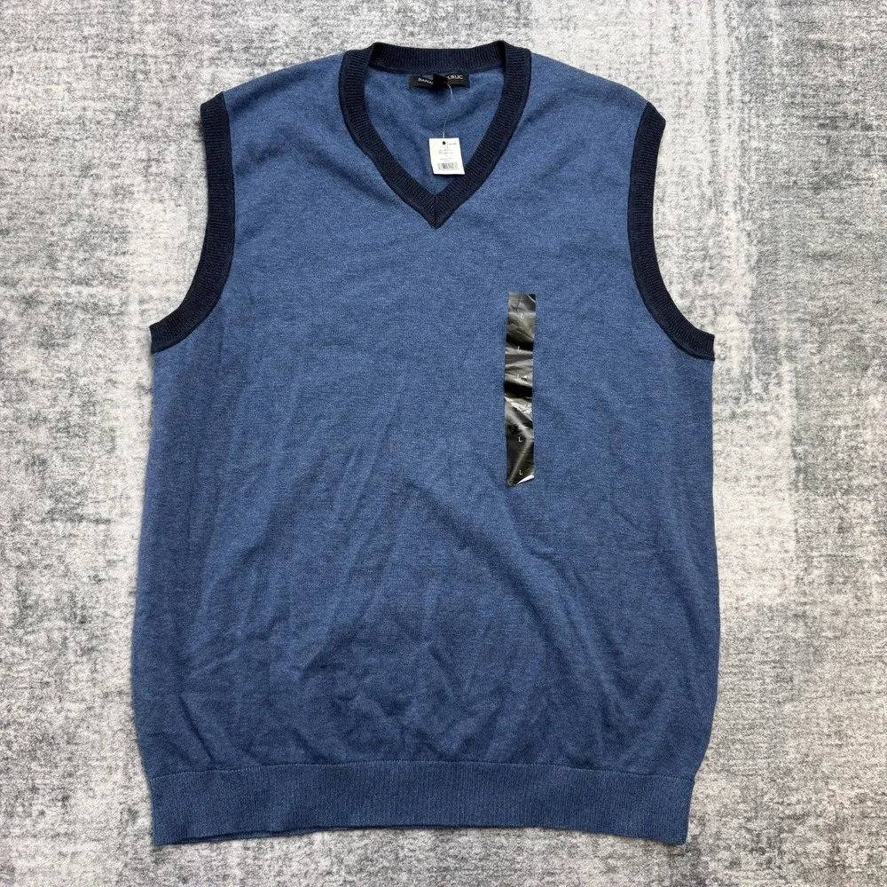 Banana Republic Sweater Vest Men Large Blue Knit V-Neck Lightweight Pullover NEW